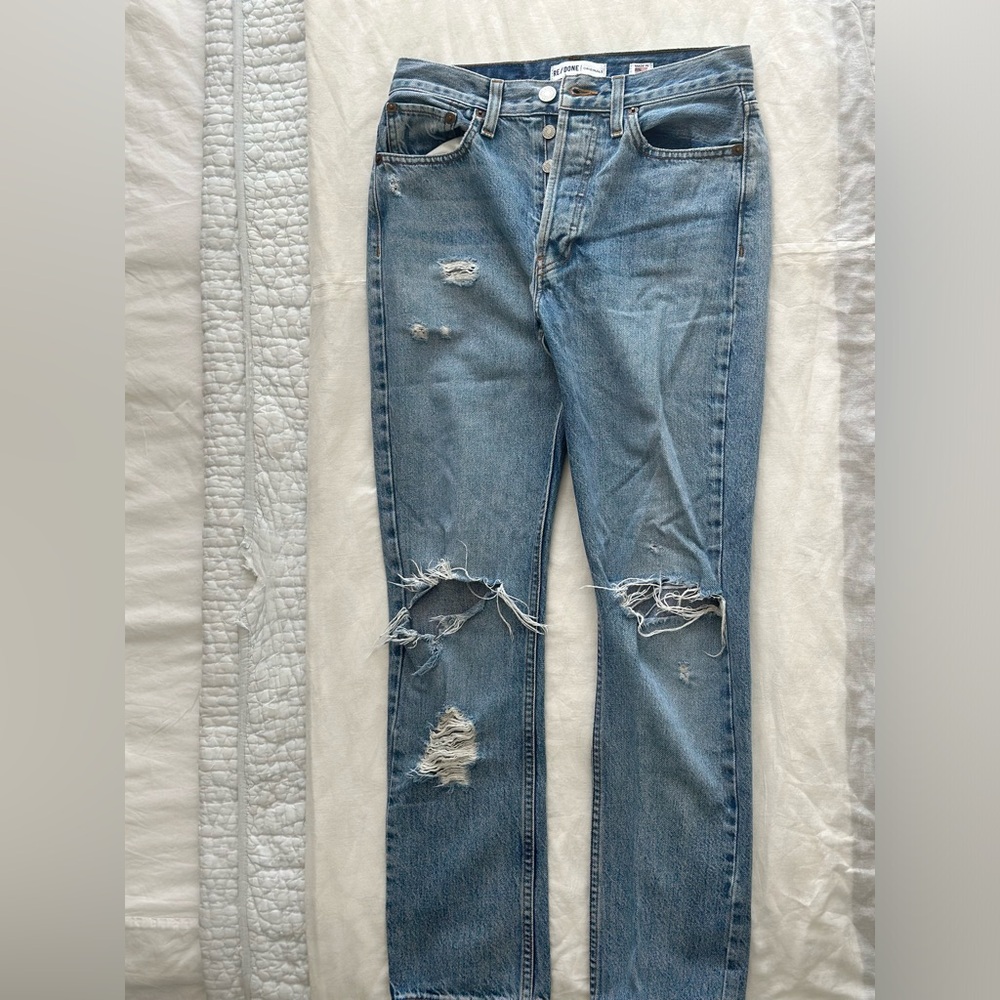 REDONE originals ripped straight leg blue jeans size 25